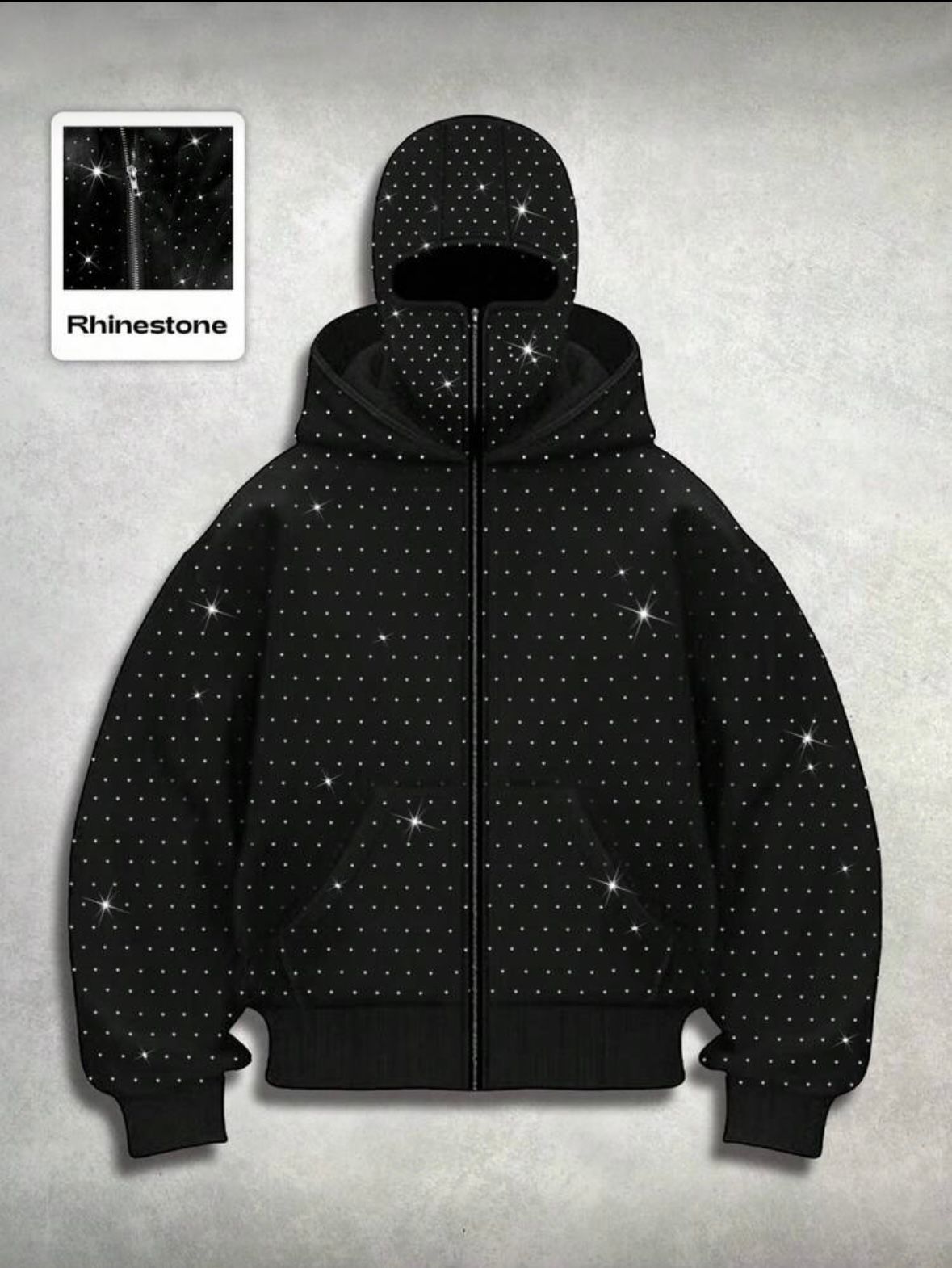 Zip-Hoodie with Baclava and Rhinestones